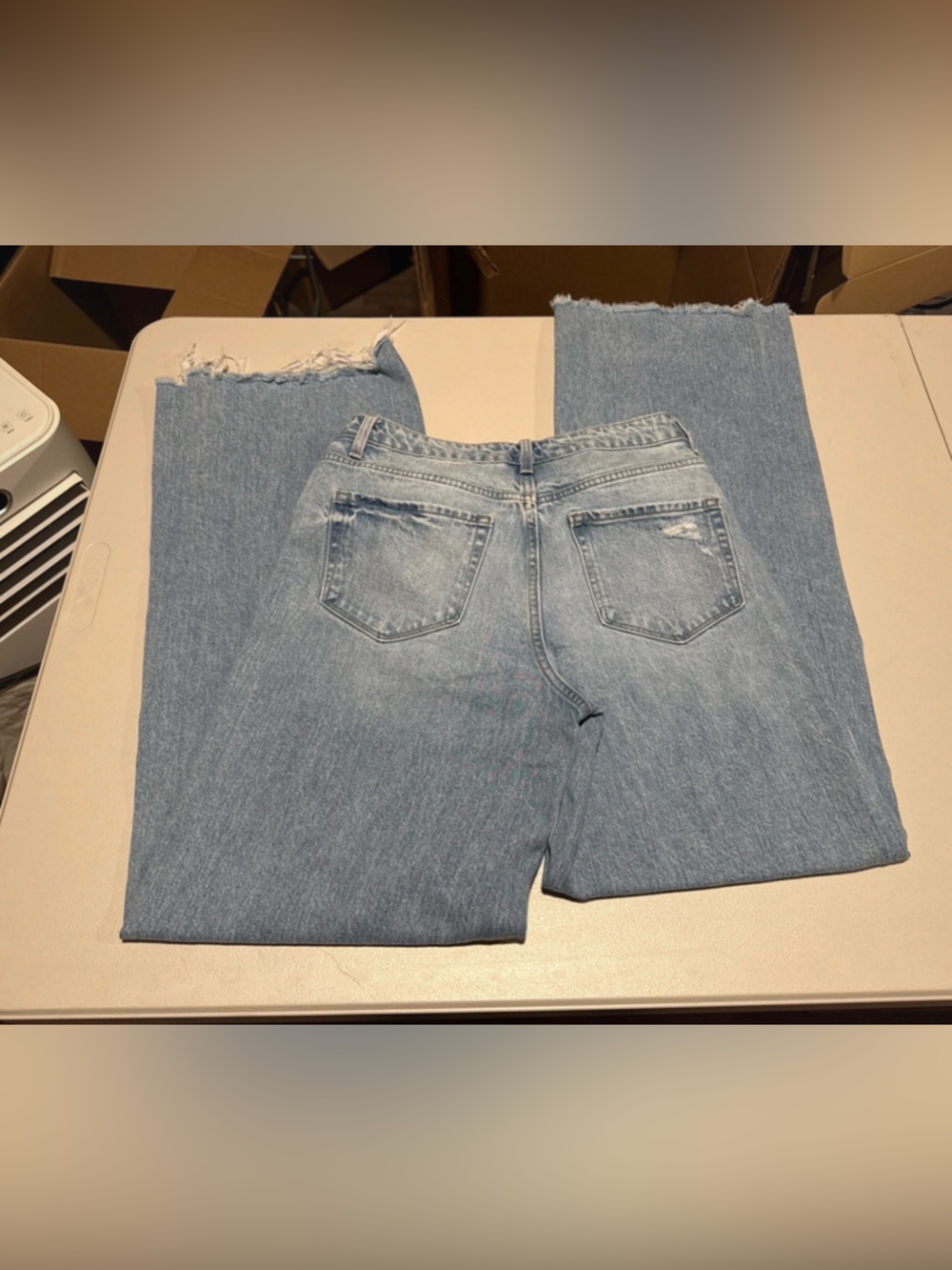 Straight Leg Light Blue Women’s Jeans with Frayed Hem - Picture 3 of 4